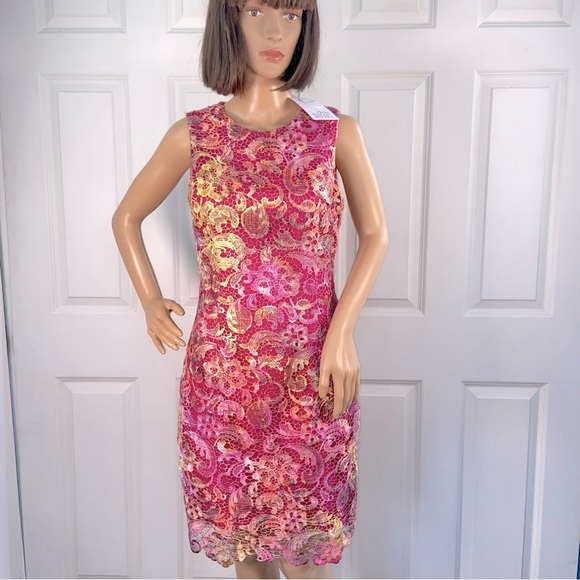 NWT Badgley Mischka Floral Lace Embroidery Overlay Dress - Picture 7 of 17